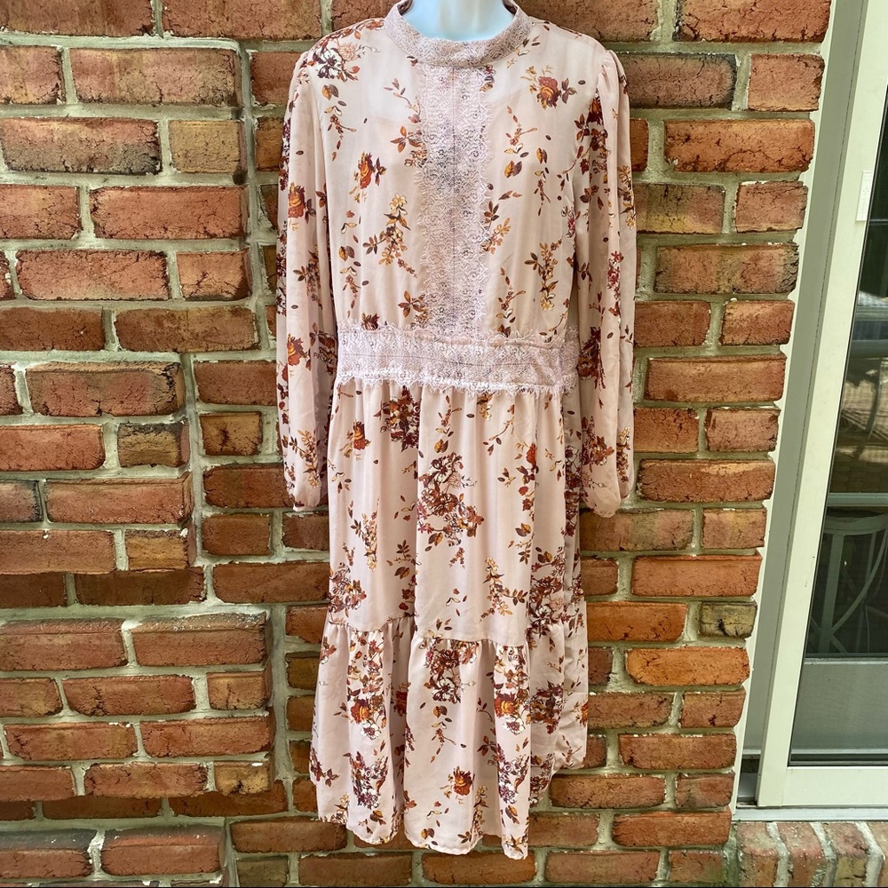 Pink Floral Sheer & Lace Prairie Dress XL